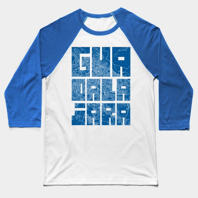 Guadalajara, Mexico Map Typography - Blueprint Baseball T-Shirt by deMAP Studio